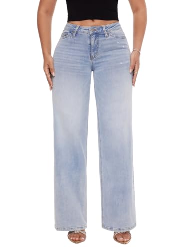 ONESO Wide Leg Jeans for Women Mid Low Rise Baggy Stretchy Denim Pants