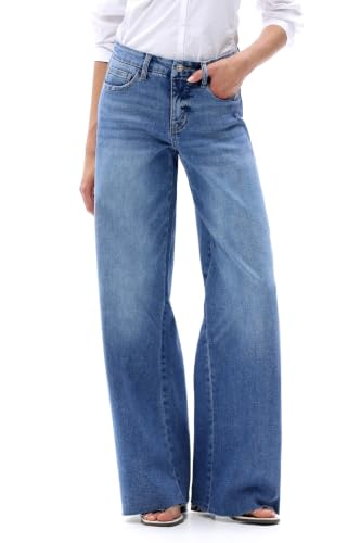 ONESO Mid Waisted High Stretchy BBL Wide Leg Baggy Jeans Tummy Control Holiday Party Distressed Denim Pants