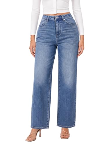 ONESO Wide Leg Jeans for Women High Rise Tummy Control Stretch Denim